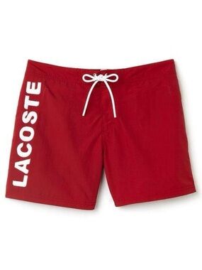 Lacoste Red Women's Swim Shorts with White Drawstring
